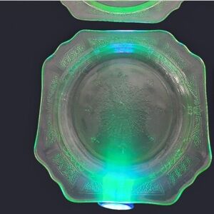 Uranium Depression 1930s Anchor Hocking Princess Etched Design Glass Plate Set 6